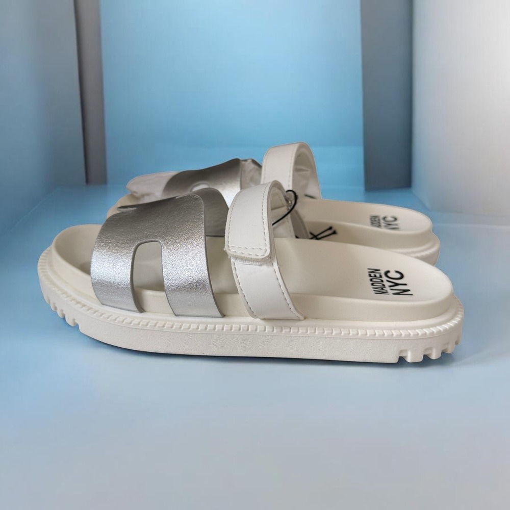 Madden NYC Sandals Girls Size 1 White Silver Slides Platform Summer Trendy Y2K